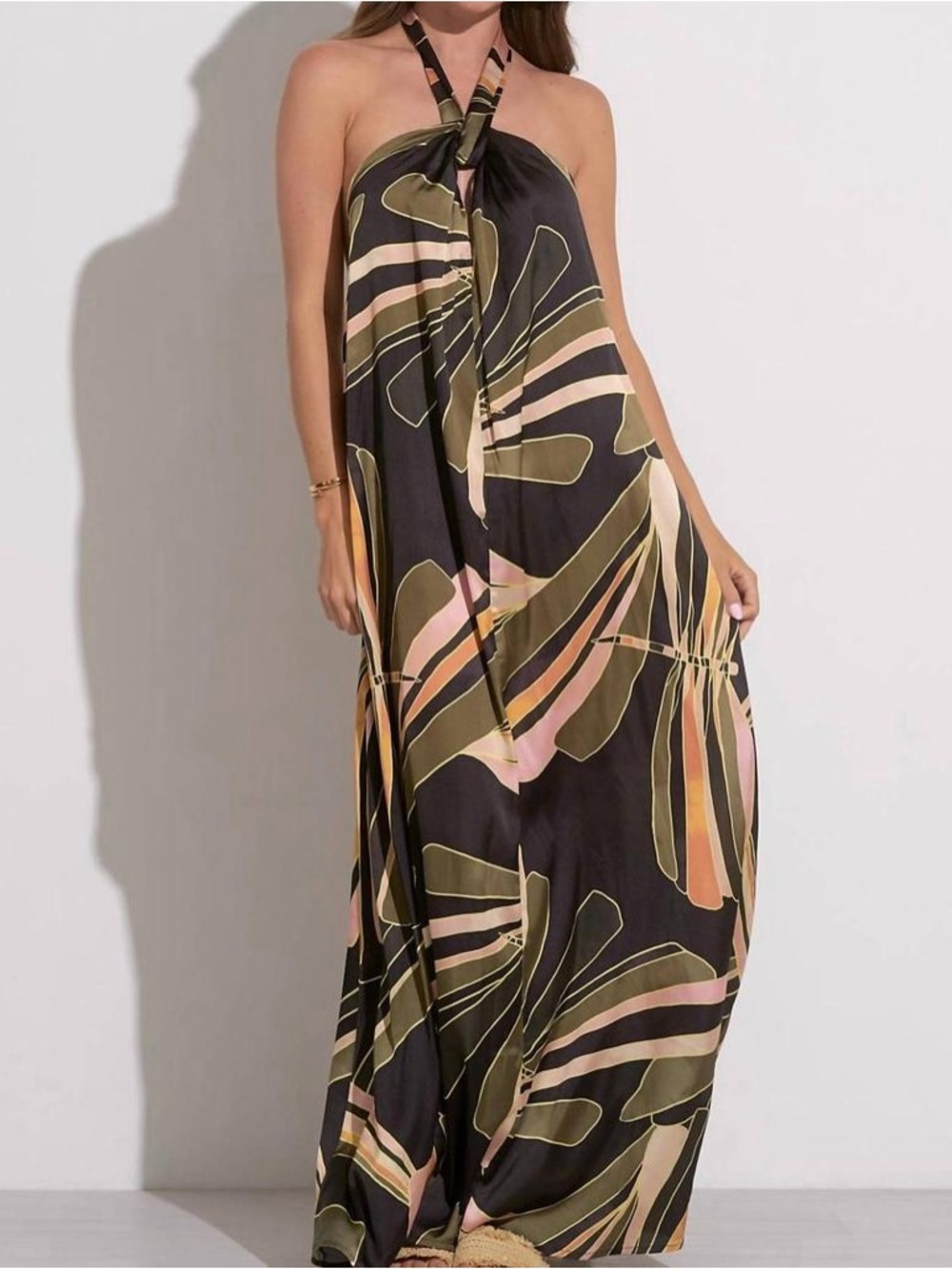 Elan Halter Maxi Dress Tropical Floral Large